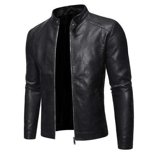 Standing Collar Leather Jacket