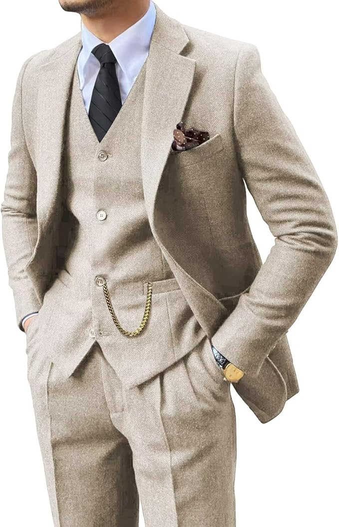 Men's Retro Tweed Herringbone 3 Piece Suit