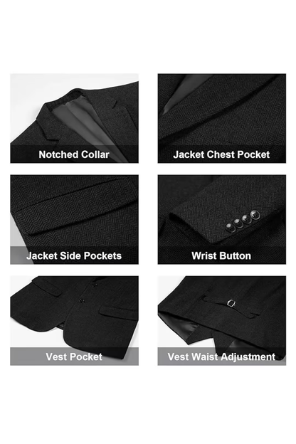 Men's Retro Tweed Herringbone 3 Piece Suit