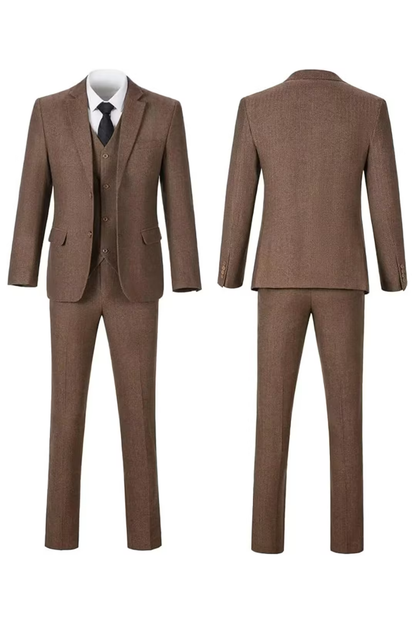 Men's Retro Tweed Herringbone 3 Piece Suit