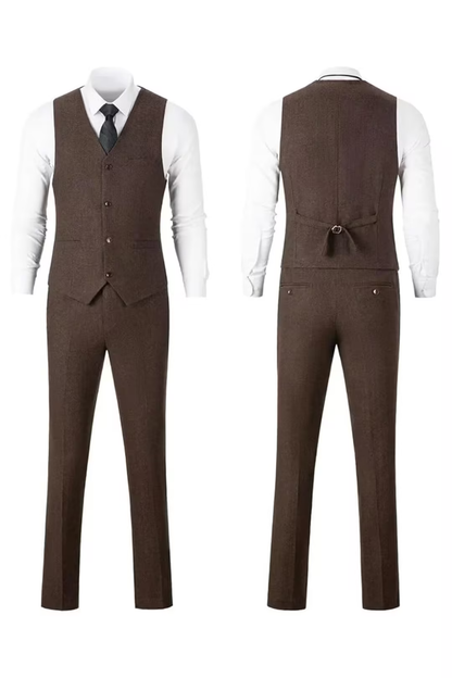 Men's Retro Tweed Herringbone 3 Piece Suit