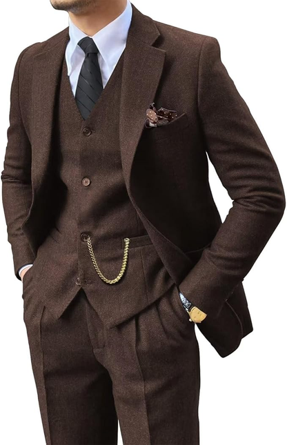 Men's Retro Tweed Herringbone 3 Piece Suit