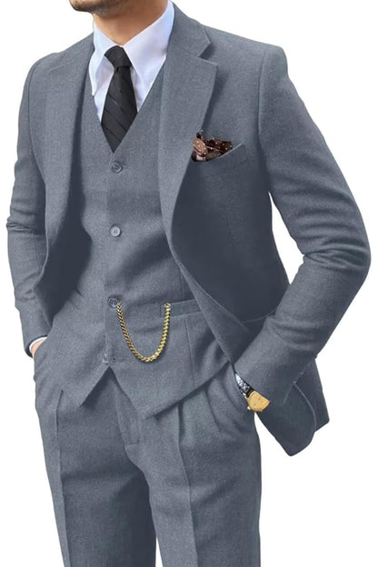Men's Retro Tweed Herringbone 3 Piece Suit