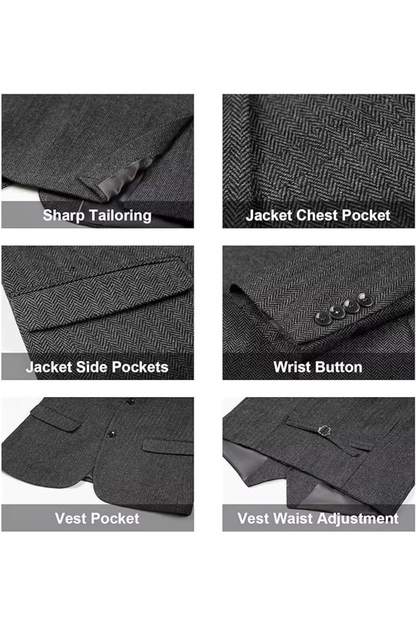 Men's Retro Tweed Herringbone 3 Piece Suit