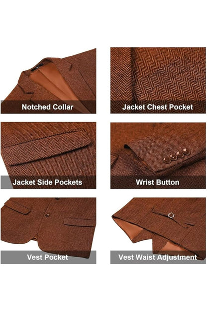 Men's Retro Tweed Herringbone 3 Piece Suit