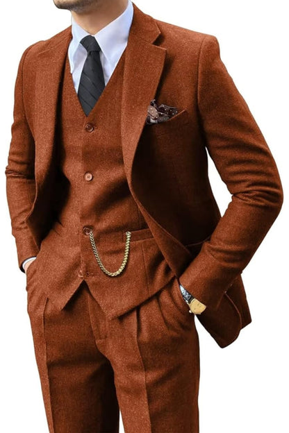 Men's Retro Tweed Herringbone 3 Piece Suit